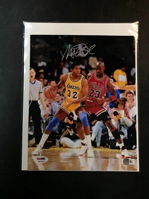 LA Lakers Magic Johnson Signed 8x10 Photo w/ Michael Jordan with SM COA! - Image 1 of 4