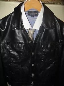 Armani Junior Boys Black Faux Leather Fight Club Blazer Car Coat Jacket XIV 14 - Picture 1 of 12