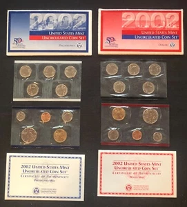 2002 P & D United States UNCIRCULATED MINT SETS (20 Coins) w/State Quarters - Picture 1 of 6