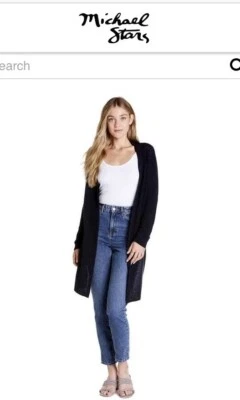 Nuevo Cárdigan Largo Michael Stars Grande Negro Mezcla Lana Merino Foto 1 de 4