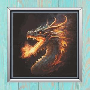 Fantasy Fire Breathing Dragon Horror D&D Counted Cross Stitch Pattern Chart Grid - Picture 1 of 11