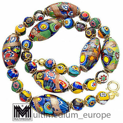 Murano Glas Kette Halskette Vtg Murano Glass Necklace Millefiori • 285€