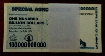 ZIMBABWE 100 BILLION DOLLARS BUNDLE x 50 Pcs Lot P-64 2008 UNC 20 TRILLION SERIE - Image 1 of 2