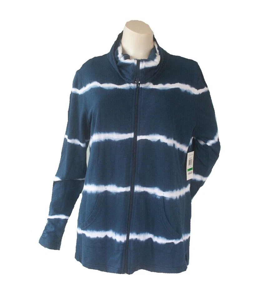 Chaqueta deportiva con cremallera frontal a rayas azul marino talla L Style & Co nueva con etiquetas Foto 1 de 4