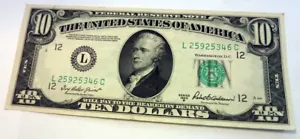 Series 1950B $10 Ten Dollar FRN L25925346C CIrculated San Francisco Free Ship!! - Picture 1 of 2