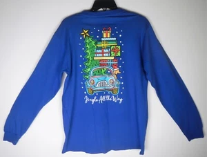 Southern Y'all Christmas in the South Blue Jingle All the Way LS Tee T-Shirt - Picture 1 of 3