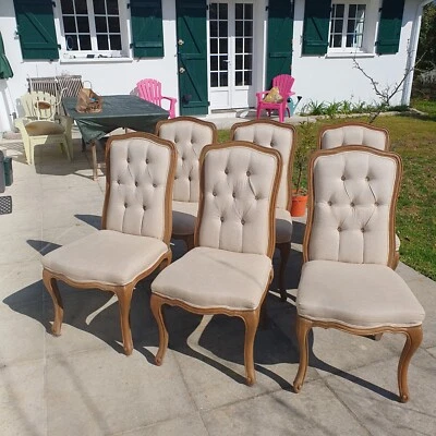 Lot de 6 chaises de salle à manger - chêne massif et tissus - - Photo 1/4