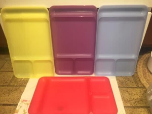 TUPPERWARE NEW Divided Dining Trays Yellow Purple Blue Red Set Of 4 15x9  Unused - Picture 1 of 9
