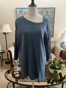 Neu ohne Etikett Focus blau geripptes Tunika-Top asymmetrischer Ausschnitt & Saum, Größe Large - Bild 1 von 4