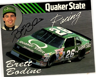 Hoja promocional autografiada por Brett Bodine 8x10. Quaker State Racing #26. G46 Foto 1 de 2
