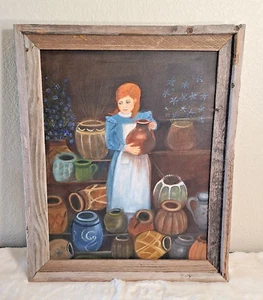 Original Signed Vintage Framed Oil Painting Girl with Pitcher - Picture 1 of 6