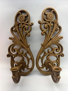 Coppia di portacandele applique da parete boho rattan finto vimini siroco retrò - Foto 1 di 15