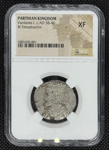 PARTHISCHES KÖNIGREICH, VARDANES I, AD 38-46, BI TETRADRACHME, NGC - XF - Bild 1 von 4