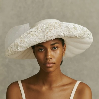 Derby de Boda Formal Vintage Blanco Sra. Iglesia Divina Hat con Caja Foto 1 de 4