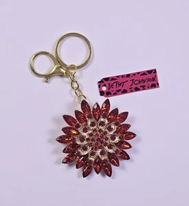 Betsey Johnson große rote Strass Blume Tasche Swag Glitzer Anhänger Schlüsselanhänger Clip - Bild 1 von 3