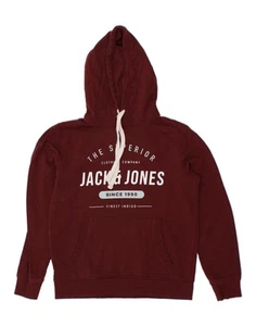 JACK & JONES Mens Graphic Hoodie Jumper Medium Burgundy Cotton CF72 - Picture 1 of 3