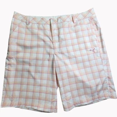 Puma Men’s 40 Plaid Golf Shorts Orange White Performance Flat Front New - Image 1 of 4