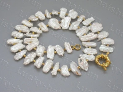 AAAA Largo Super Lustre 20" 21mm Diente Barroco BIWA Collar Perlas Blancas c1509 Foto 1 de 3