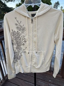 Sudadera con Capucha Bordada Floral Lucky Brand Cremallera Completa Floral Pavo Real 100% Algodón Y2K - Imagen 1 de 8