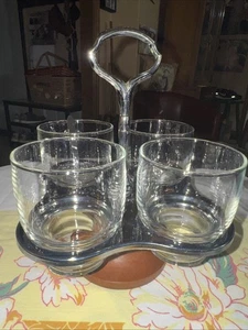 Vintage MCM Libbey Chrom Walnuss Lazy Susan Gewürz Cocktail Caddy 4 Gläser - Bild 1 von 4