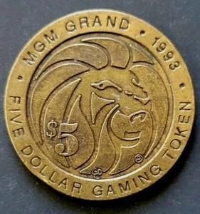 1993 $5 MGM Grand Hotel Casino Las Vegas Nevada Gaming Token Coin vintage - Picture 1 of 5