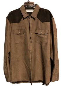 Bit & Bridle Men's Large Western Faux Suede Snap Front Shirt Brown PET RESCUE - Picture 1 of 5