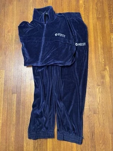 Vintage Southpole 2pc Mens Blue Velour Zip Up Baggy Hip Hop Sweat Tracksuit XL - Picture 1 of 15