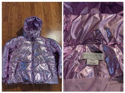Niñas 12 Stella McCartney Niños Lila Rosa Puffer Chaqueta Lámina Metálica Con Capucha Usada en Excelente Condición Foto 1 de 4