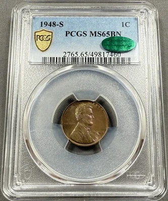 1948-S Lincoln Wheat Cent Penny 1c - PCGS MS65BN CAC - PQ Toned Only 3 Higher - Image 1 of 2