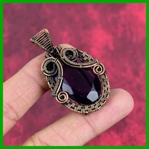 Daughters Day Deal Copper African Amethyst Gemstone Wire Wrapped Wedding Pendant - Picture 1 of 11