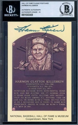 Harmon Killebrew Gem Mint 10 Beckett BAS Signed Gold HOF Plaque Postcard  - Image 1 of 2