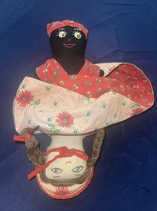 Vtg Topsy Turvy Cloth Rag Flip Doll White & Black Cultural Folk Art 16” - Picture 1 of 6