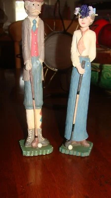 TALL GOLF LADY & MAN ~ 7” & 7.75” ~ Very Great Condition ~ - Image 1 of 4