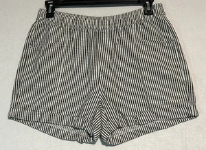 OLD NAVY High-Rise Linen-Blend Chino Shorts Women's  Med. Gray White Striped - Picture 1 of 9