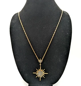 Vince Camuto Starburst Black Sparkling Pave Crystals Gold Tone Pendant Necklace - Picture 1 of 10