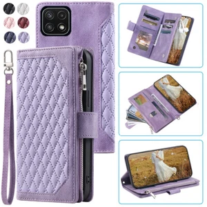 Luxury Rhombic Wallet Case,Leather Zipper Flip Card Case For Boost Celero 5G+ - Picture 1 of 44
