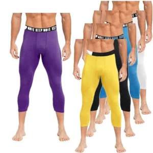 Men 3/4 Compression Baselayer Athletic Gym Fitness Pant Running Jogging Tight - Picture 1 of 62