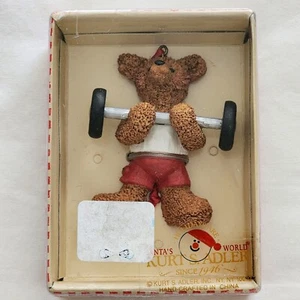 Kurt S Adler Holly Bearies  WEIGHTLIFTING Bear Santa's World Christmas Ornament - Picture 1 of 9