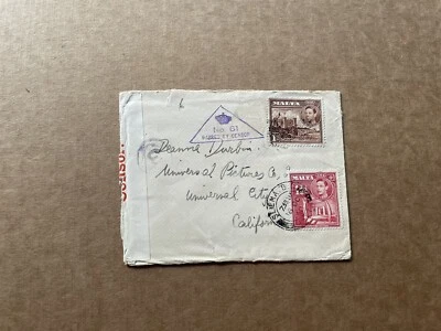 Cubierta de censor de Malta Segunda Guerra Mundial a Hollywood (23-S11) + KGVI #193-4 + púrpura #3 BS + censor61 Foto 1 de 2