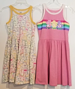 Care Bears Lot Of 2 Girls Sleeveless Tank Dresses Pink & Multicolor Size L 10/12 - Picture 1 of 13