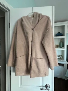 Max Studio Hooded Faux Fur Shearling 3 Clasp Coat Large - Picture 1 of 6