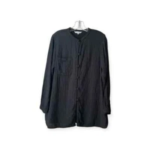 Kleën Collarless Chinese Style Button Front Textured Tunic Shirt Black Size XS - Picture 1 of 11
