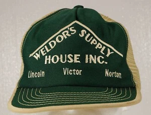 Vintage Trucker Style Hat WELDOR'S SUPPLY Snap back Mesh Adjust USA Green & Tan - Picture 1 of 4