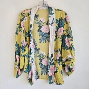 Anthropologie Women's One Size Yellow Floral Print Open Front Light Shrug Cardi - Picture 1 of 6
