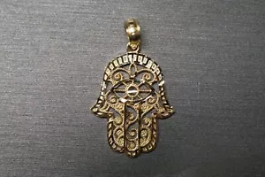 10 Karat Massiv Gelbgold 0,9 Zoll Diamantschliff Fatima Hamsa Hand Charm Anhänger. - Bild 1 von 9