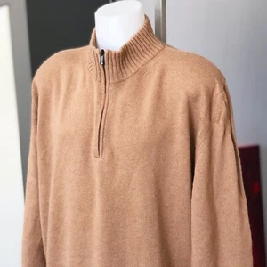 COLOMBO brown 100% camel hair men's zipper henley sweater size IT 54 - Picture 1 of 12