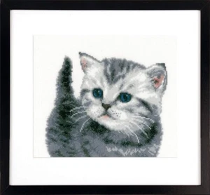 Cross Stitch Kit Grey Tiger Kitten 14 Count Aida Vervaco DIY Craft Sewing Kits - Picture 1 of 2