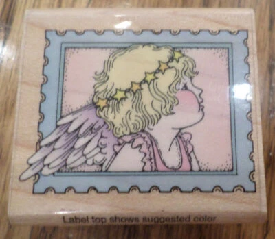 Hero Arts Angel Face Postage Stamp C104 Wooden Rubber Stamp Foto 1 de 2