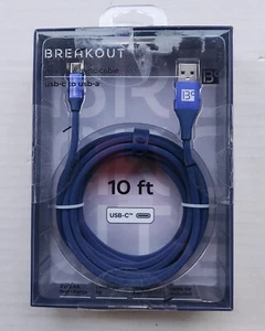 BREAKOUT 10 Feet Charge & Sync Cable - USB-C to USB-A - Tangle Free - Picture 1 of 4
