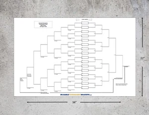 22 x 34 32 PLAYER DOUBLE ELIMINATION TOURNAMENT BRACKET CHART - BLIND DRAW +PEN - Picture 1 of 5